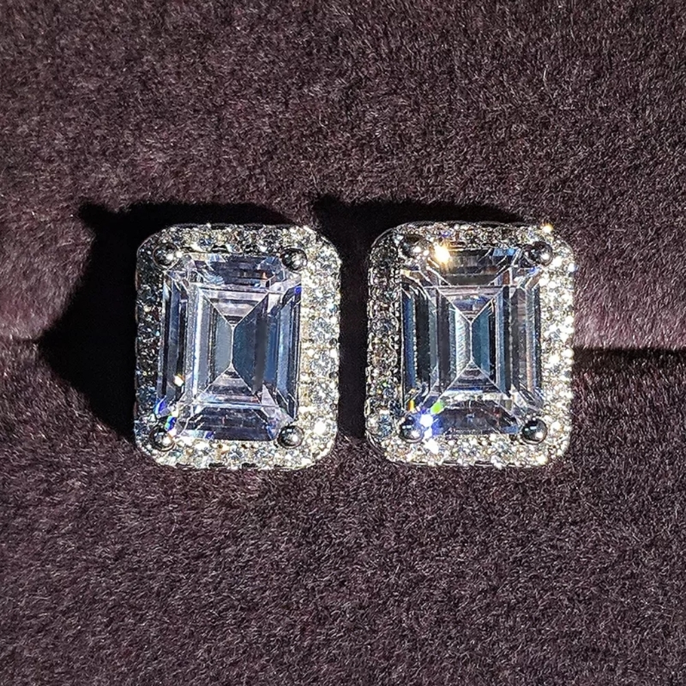 New Elegant Silver Square Cut Diamond Earrings